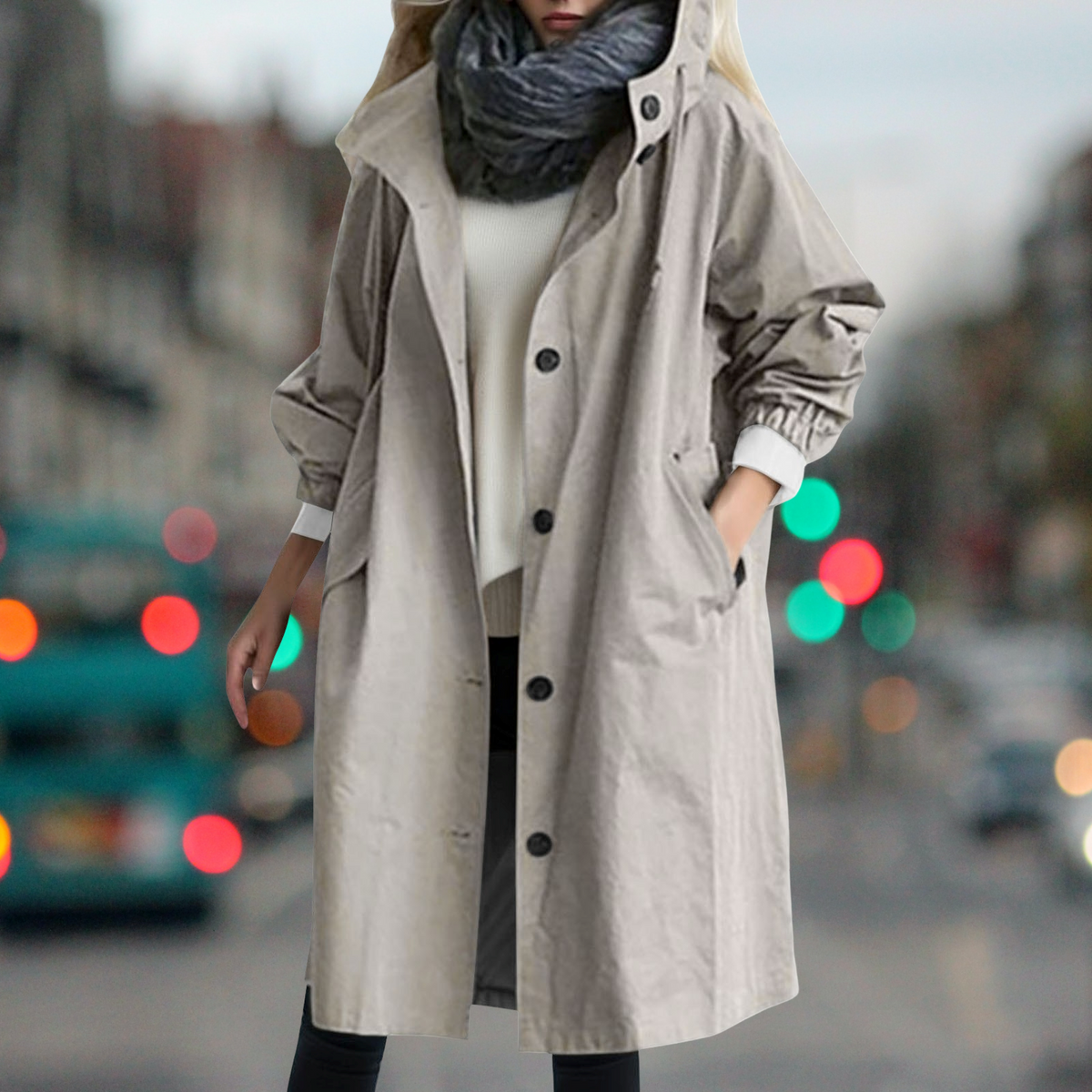 Hooded Trench Coat Women Mid Length - View 6