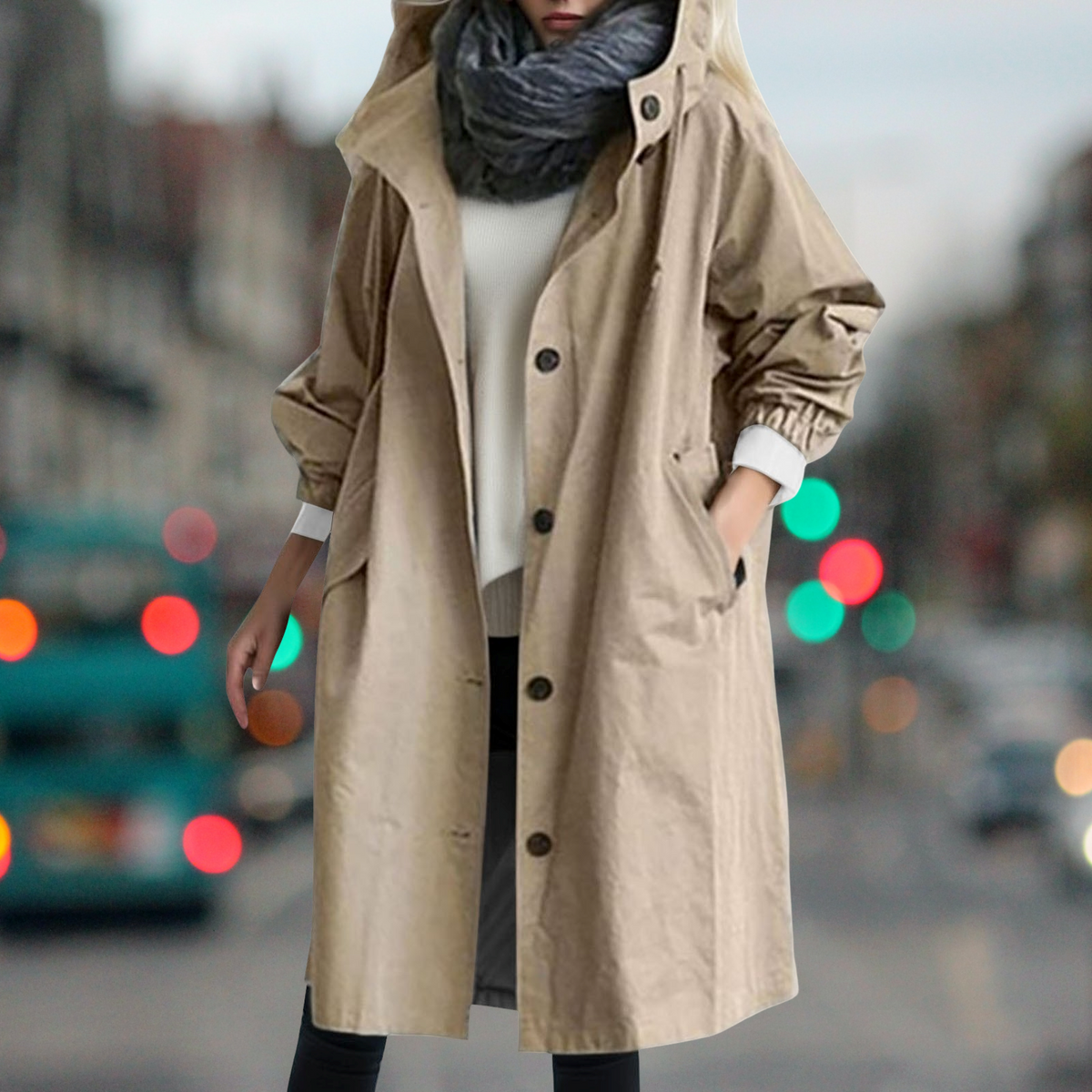 Hooded Trench Coat Women Mid Length - View 7