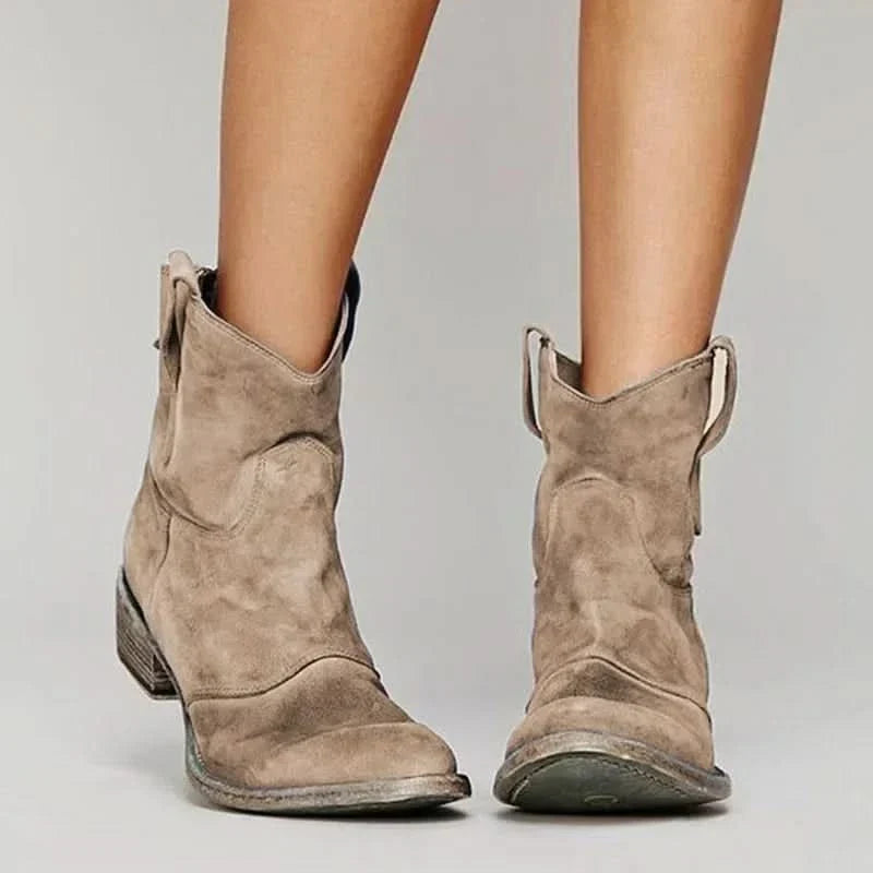 Western Ankle Boots Women Suede