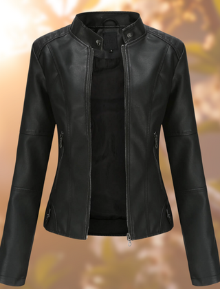 Faux Leather Moto Jacket Women Slim