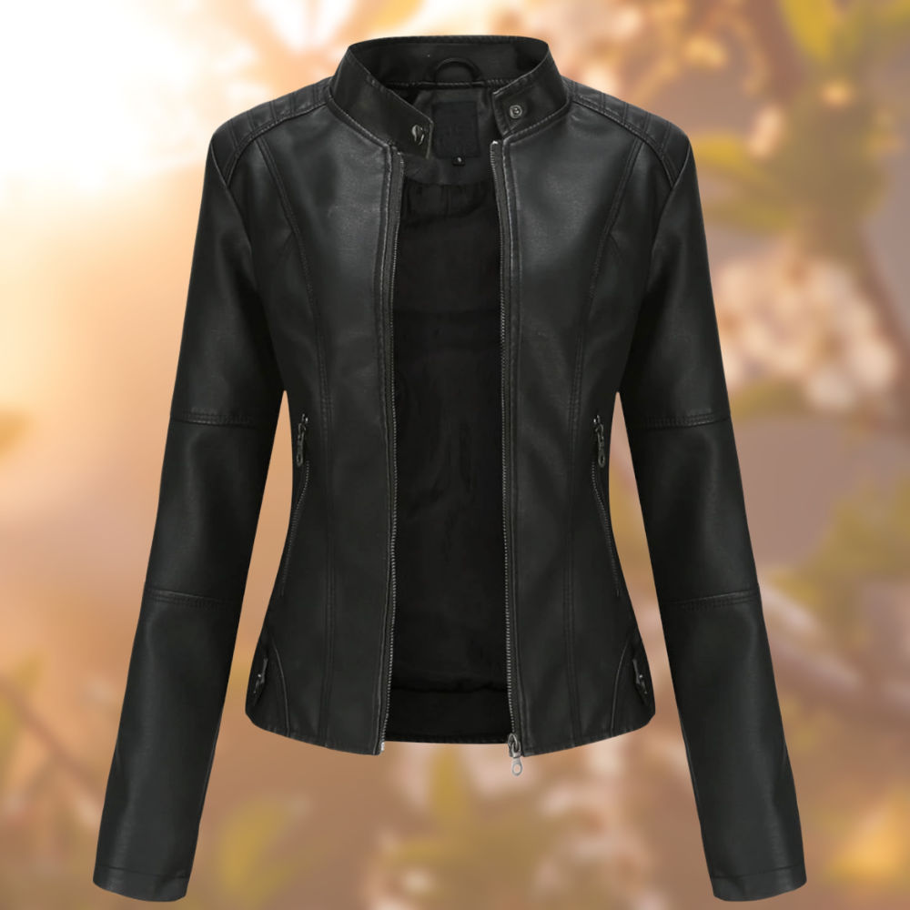 Faux Leather Moto Jacket Women Slim