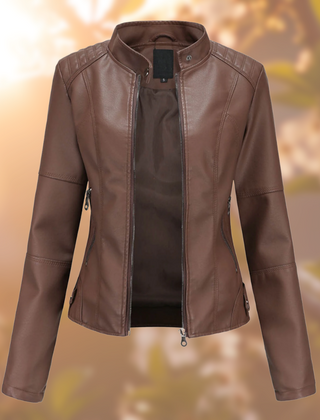 Faux Leather Moto Jacket Women Slim - View 2