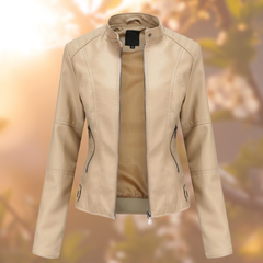 Faux Leather Moto Jacket Women Slim - View 4