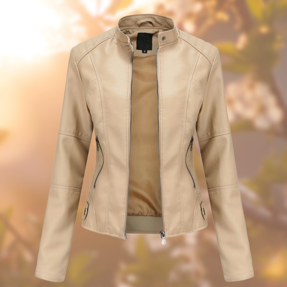 Faux Leather Moto Jacket Women Slim - View 4