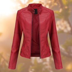 Faux Leather Moto Jacket Women Slim - View 5