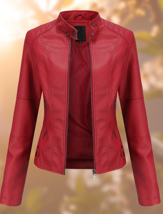 Faux Leather Moto Jacket Women Slim - View 5