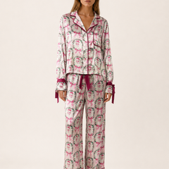 Satin Pyjama Set Women Printed Two Piece