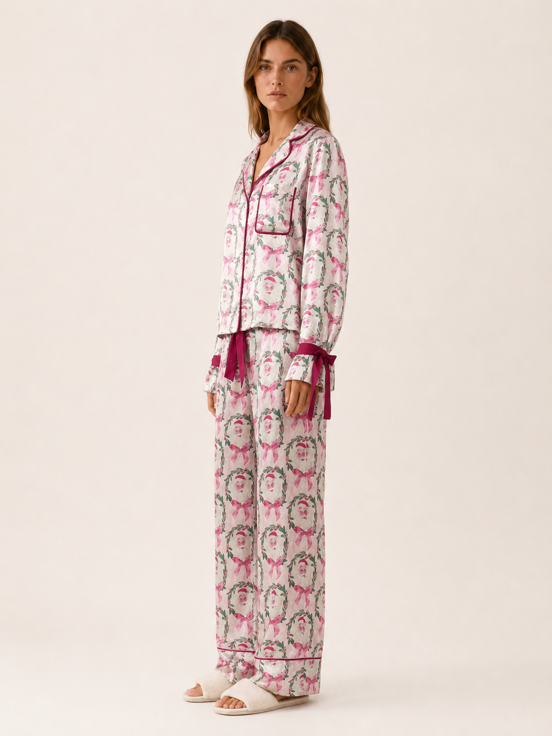 Satin Pyjama Set Women Printed Two Piece - View 3