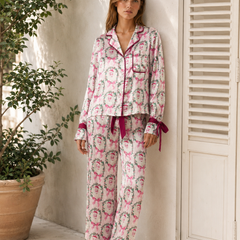 Satin Pyjama Set Women Printed Two Piece - View 5