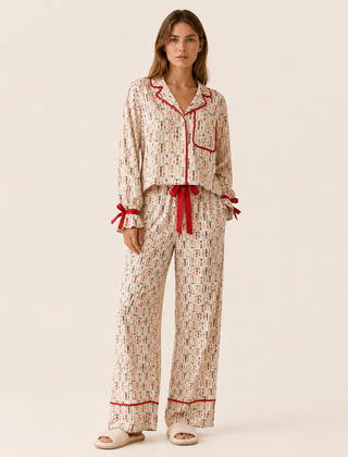 Satin Pyjama Set Women Printed Two Piece - View 6