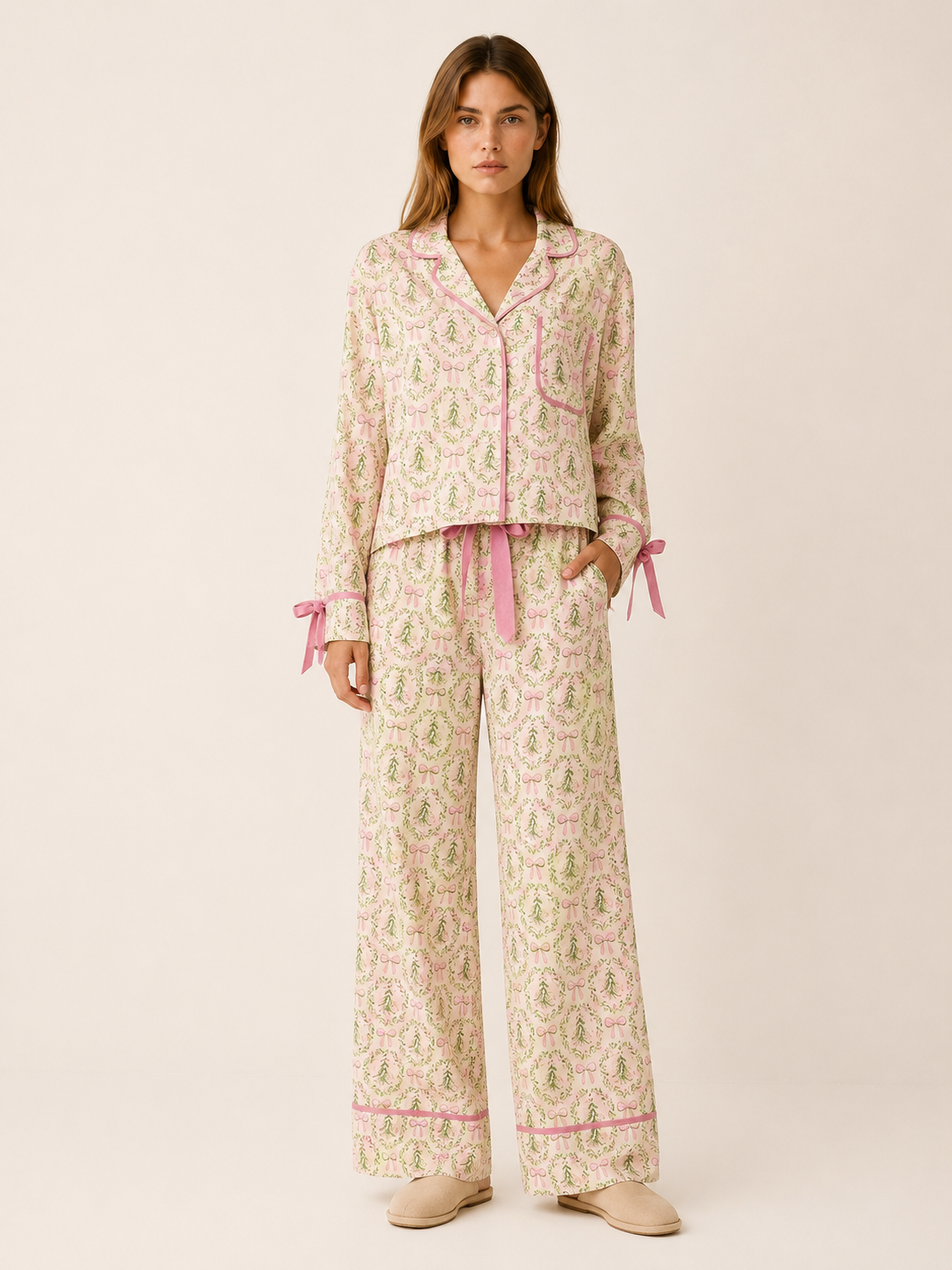 Satin Pyjama Set Women Printed Two Piece - View 8