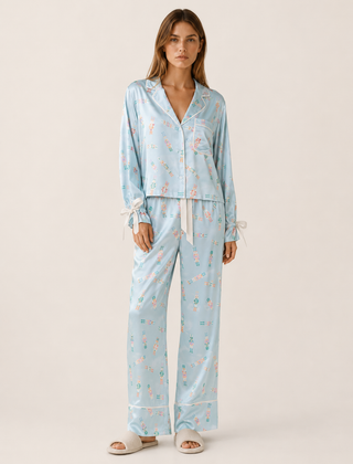 Satin Pyjama Set Women Printed Two Piece - View 9