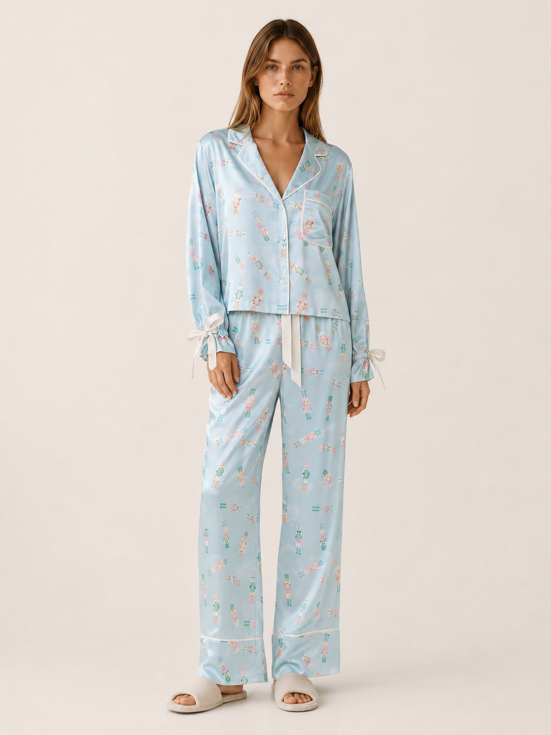 Satin Pyjama Set Women Printed Two Piece - View 9