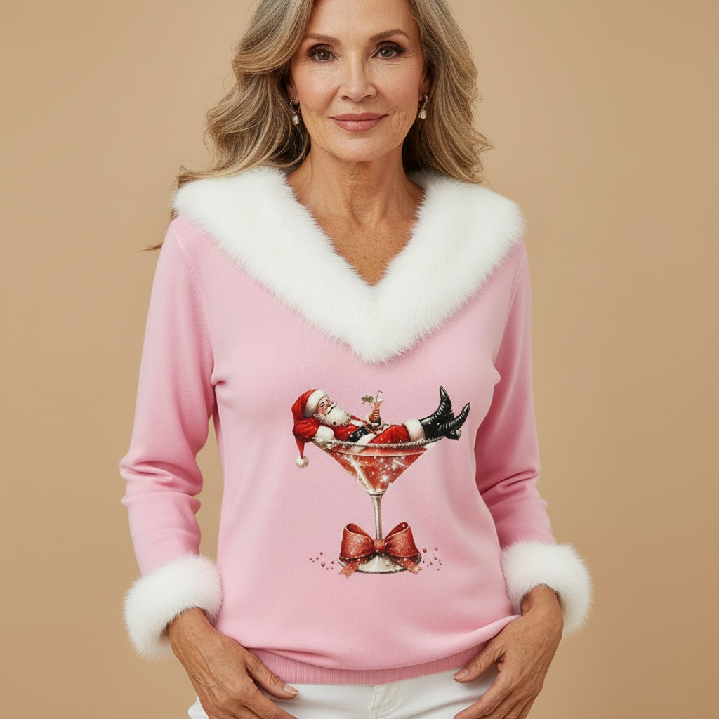 Christmas Sweater Women Faux Fur Trim - View 2