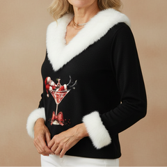 Christmas Sweater Women Faux Fur Trim - View 3