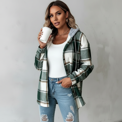 Plaid Flannel Shacket Women Hooded - View 2