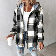 Plaid Flannel Shacket Women Hooded - View 4