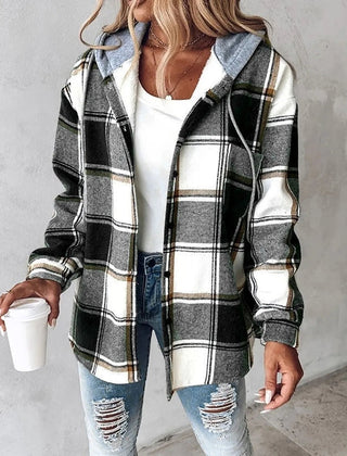 Plaid Flannel Shacket Women Hooded - View 4
