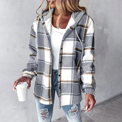 Plaid Flannel Shacket Women Hooded - View 5