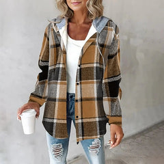 Plaid Flannel Shacket Women Hooded - View 6