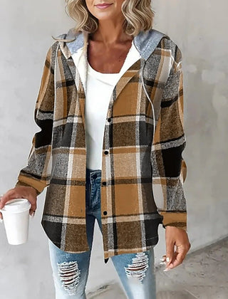 Plaid Flannel Shacket Women Hooded - View 6