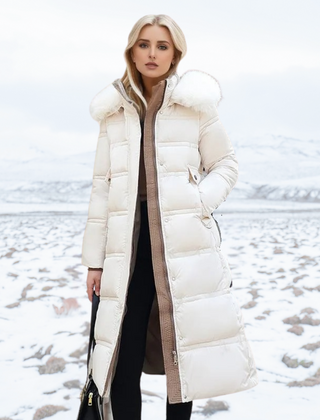 Belted Long Puffer Coat With Fur Hood - View 4