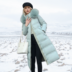 Belted Long Puffer Coat With Fur Hood - View 7
