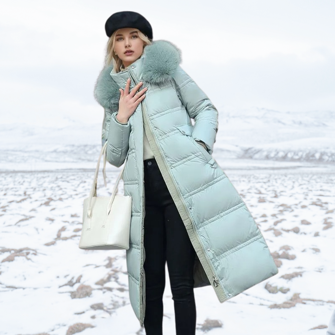 Belted Long Puffer Coat With Fur Hood - View 7