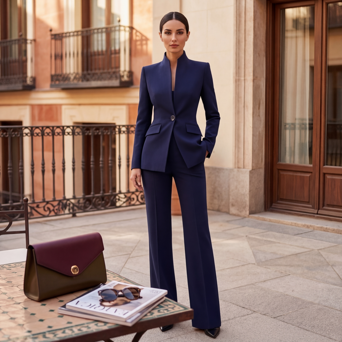 Womens Blazer And Wide Leg Pants Suit Set - View 8