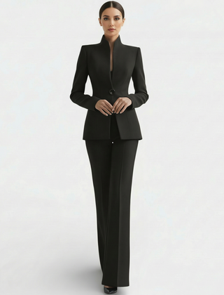 Womens Blazer And Wide Leg Pants Suit Set - View 9