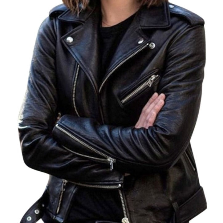 Womens Leather Biker Jacket Winter
