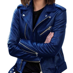 Womens Leather Biker Jacket Winter - View 2