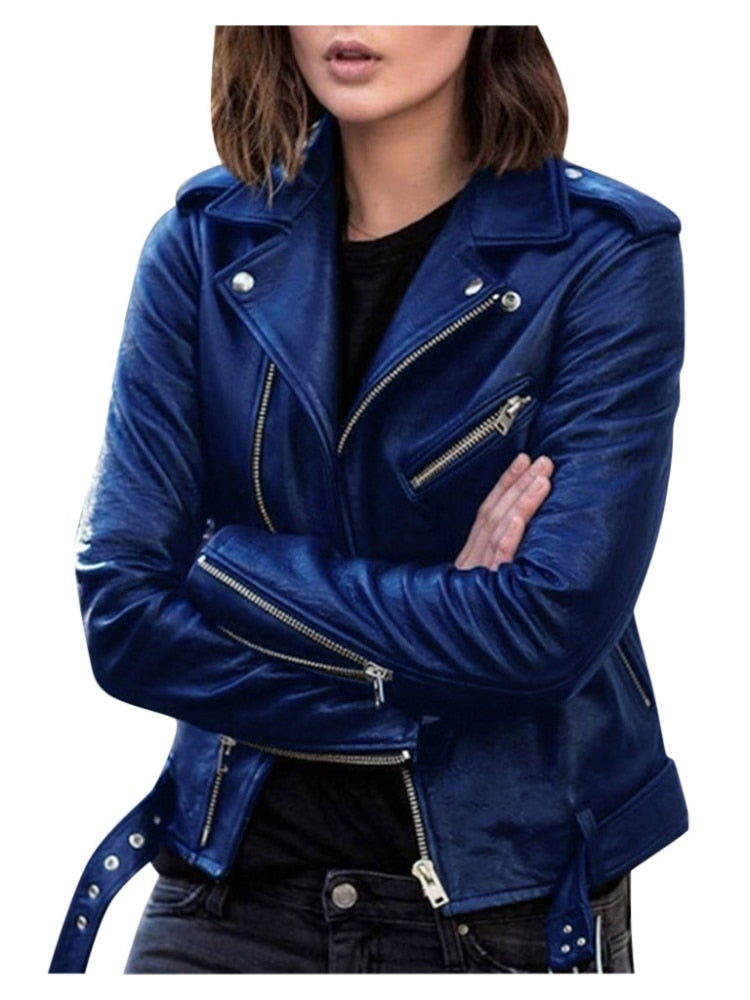 Womens Leather Biker Jacket Winter - View 2