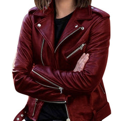 Womens Leather Biker Jacket Winter - View 3