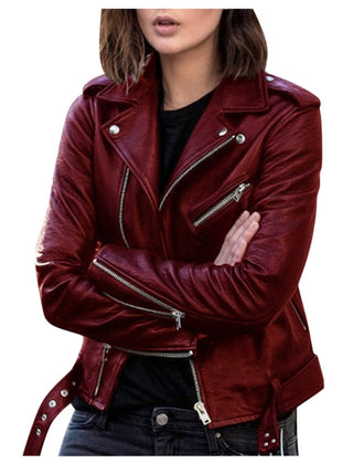 Womens Leather Biker Jacket Winter - View 3