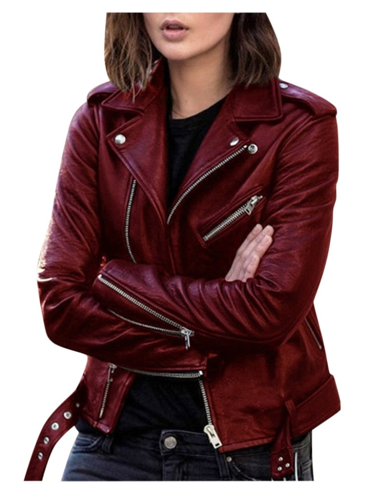 Womens Leather Biker Jacket Winter - View 3
