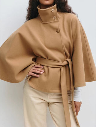 Belted Wool Cape Coat For Women