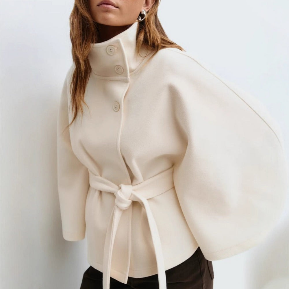 Belted Wool Cape Coat For Women - View 3