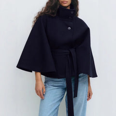 Belted Wool Cape Coat For Women - View 4