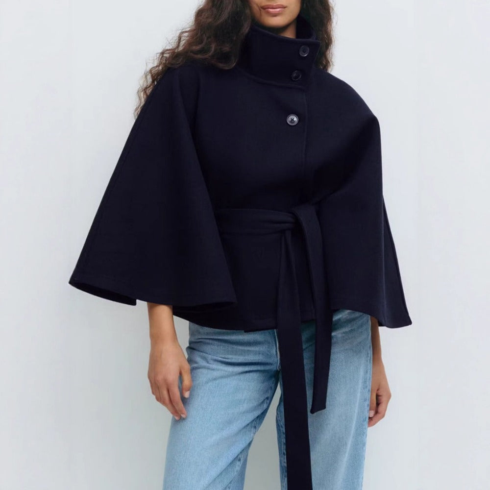 Belted Wool Cape Coat For Women - View 4