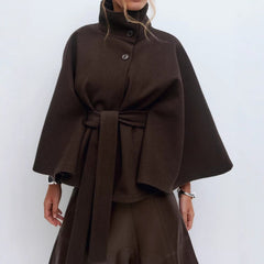 Belted Wool Cape Coat For Women - View 5