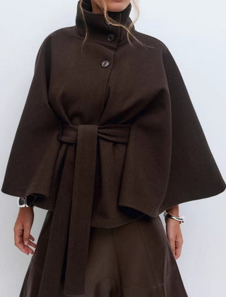 Belted Wool Cape Coat For Women - View 5