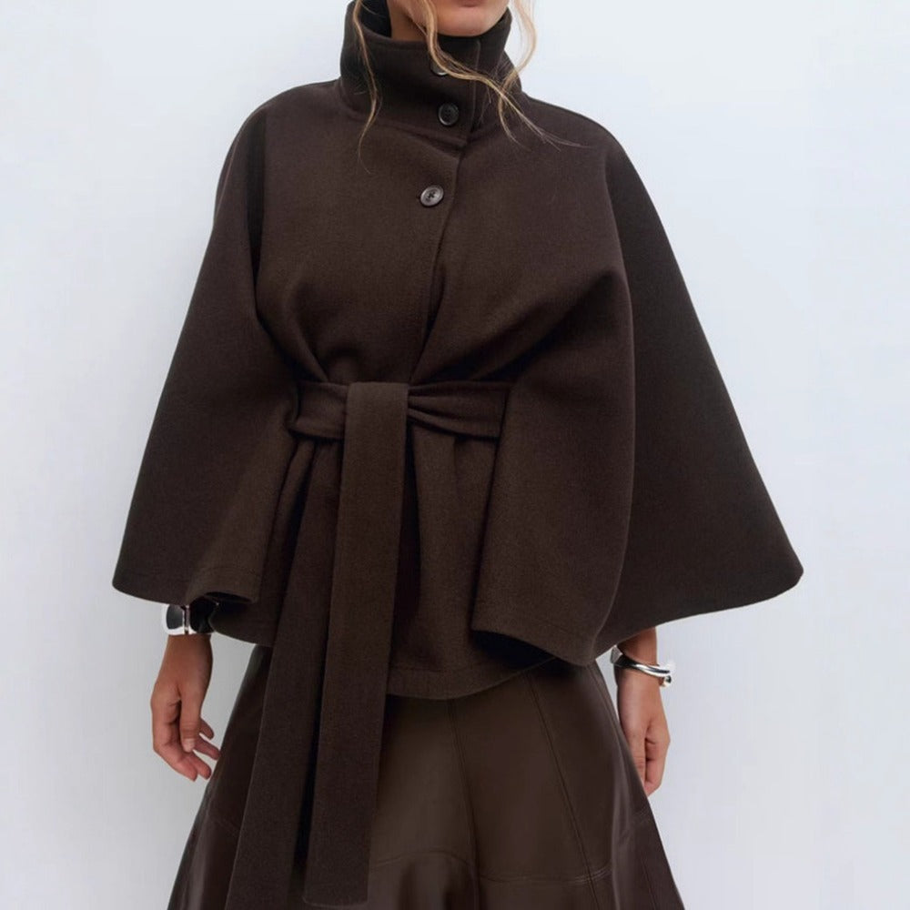 Belted Wool Cape Coat For Women - View 5