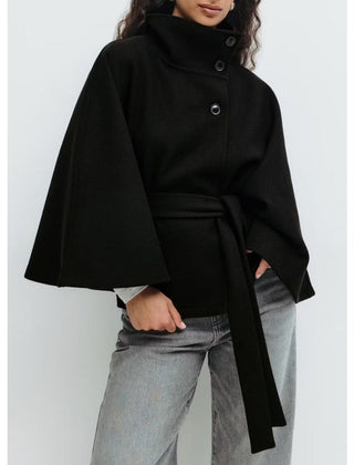 Belted Wool Cape Coat For Women - View 6