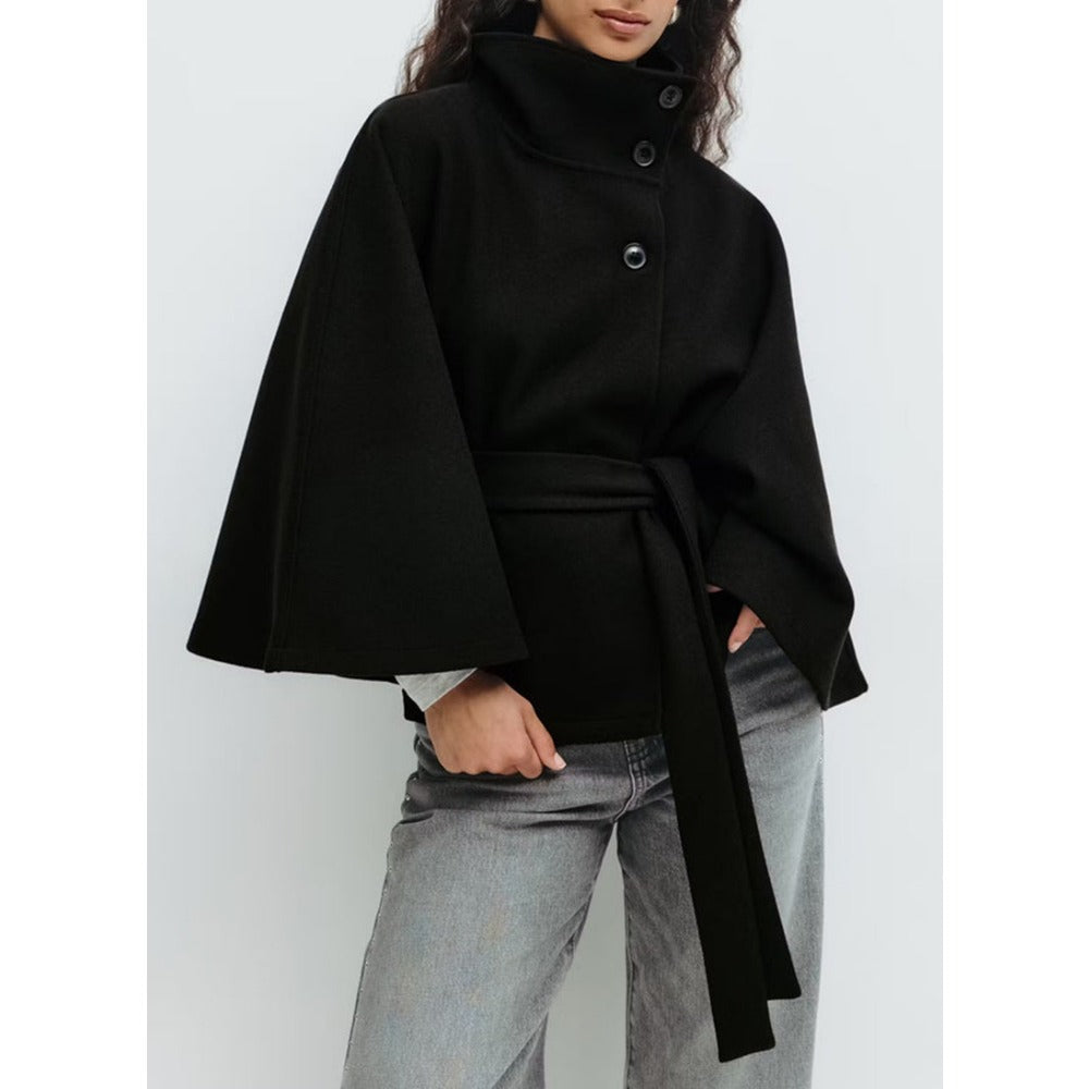 Belted Wool Cape Coat For Women - View 6