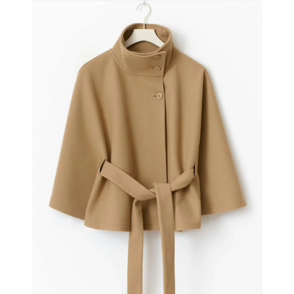 Belted Wool Cape Coat For Women - View 7