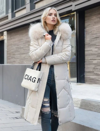 Womens Winter Puffer Coat Faux Fur Hood