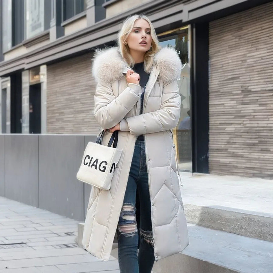 Womens Winter Puffer Coat Faux Fur Hood