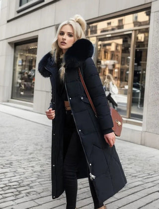 Womens Winter Puffer Coat Faux Fur Hood - View 2