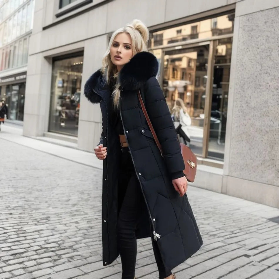 Womens Winter Puffer Coat Faux Fur Hood - View 2